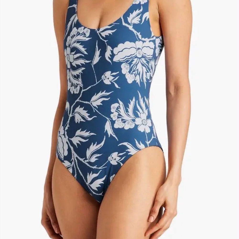 Mara Hoffman Jodi Floral Scoop-Back One-Piece Swimsuit - Blue/White Size M